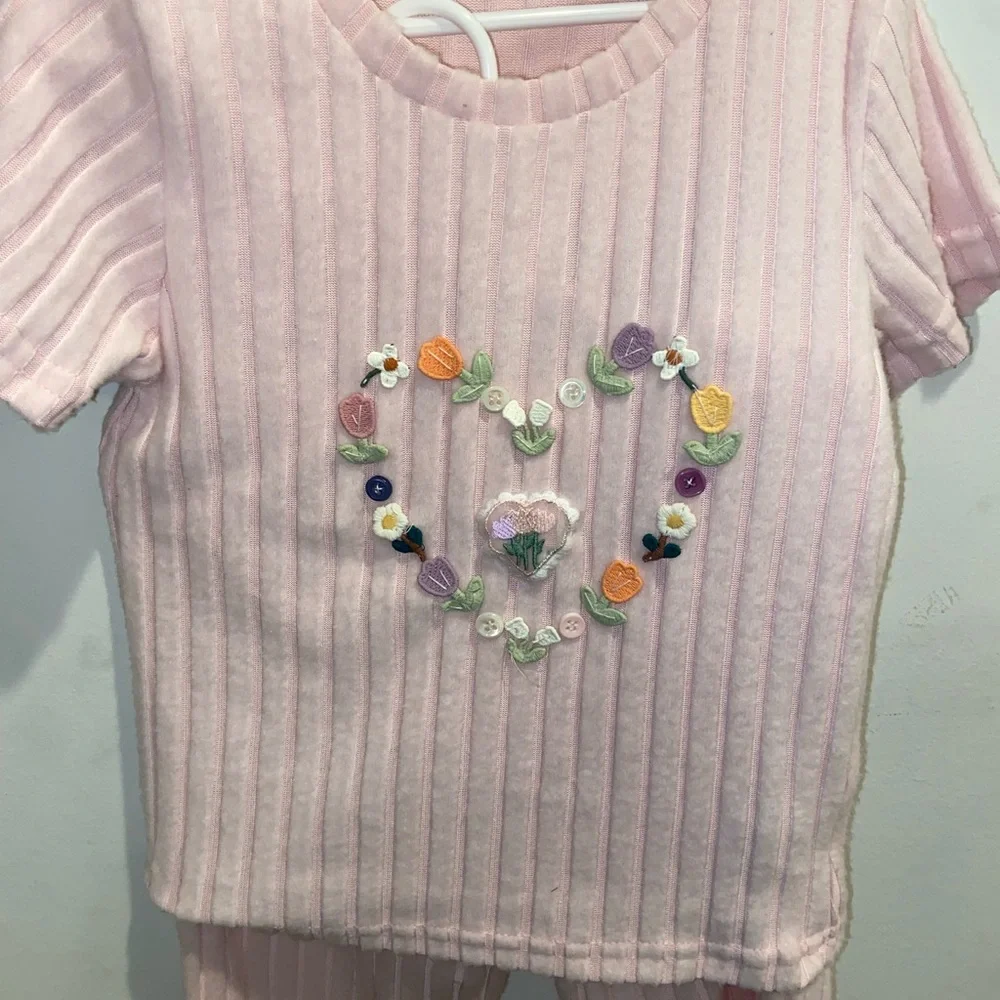 Pink Ribbed Pajama Set with Heart Design - Picture 3 of 6